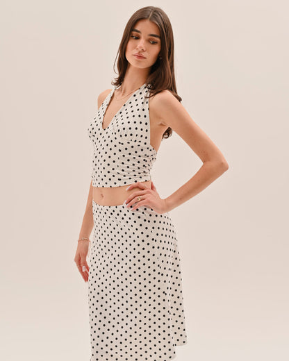 Conjunto Mujer Falda Lunares Halter Escote en V - Mavetta
