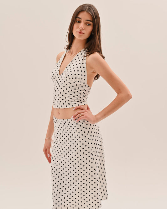 Conjunto Mujer Falda Lunares Halter Escote en V - Mavetta