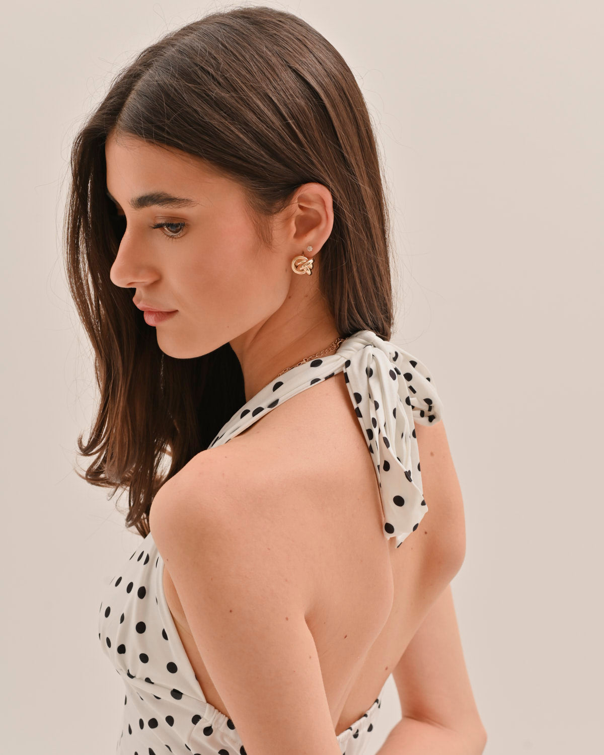 Conjunto Mujer Falda Lunares Halter Escote en V