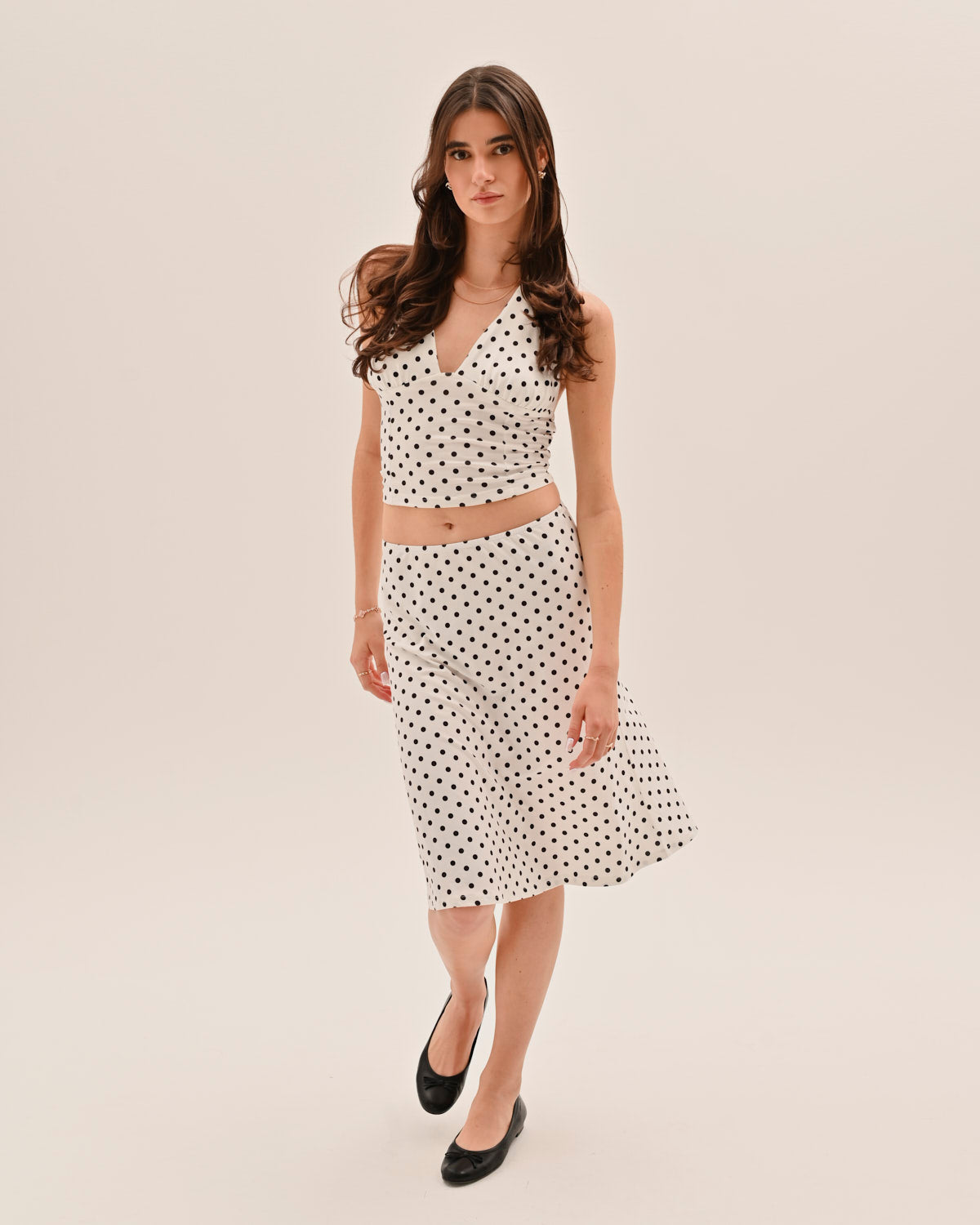 Conjunto Mujer Falda Lunares Halter Escote en V
