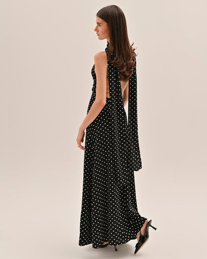 Vestido Largo Mujer de Lunares Cuello en V Tirantes Finos