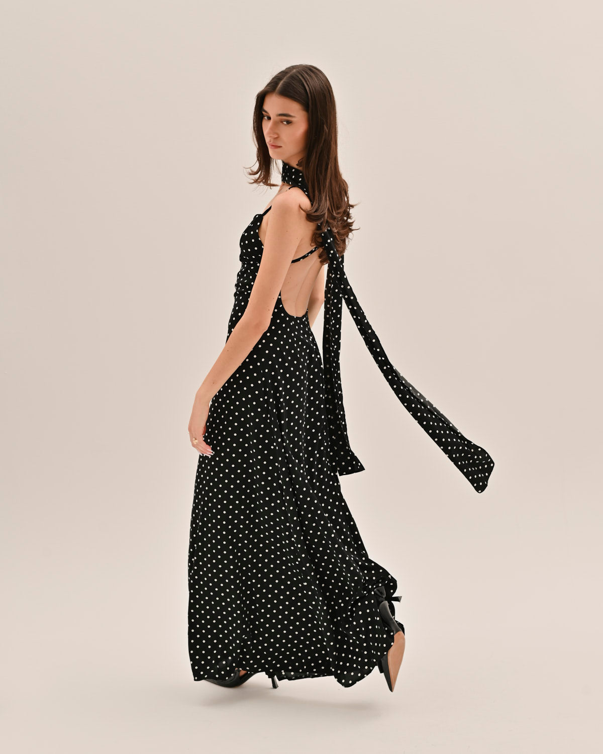 Vestido Largo Mujer de Lunares Cuello en V Tirantes Finos