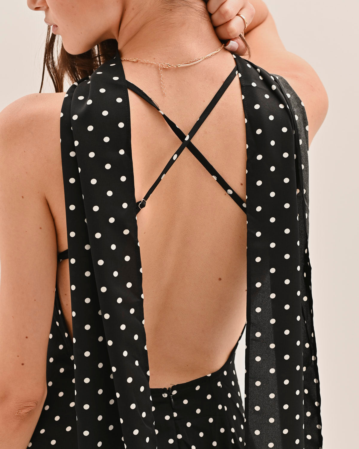 Vestido Largo Mujer de Lunares Cuello en V Tirantes Finos