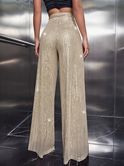 Pantalón Mujer de Lentejuelas Talle Alto Pierna Ancha