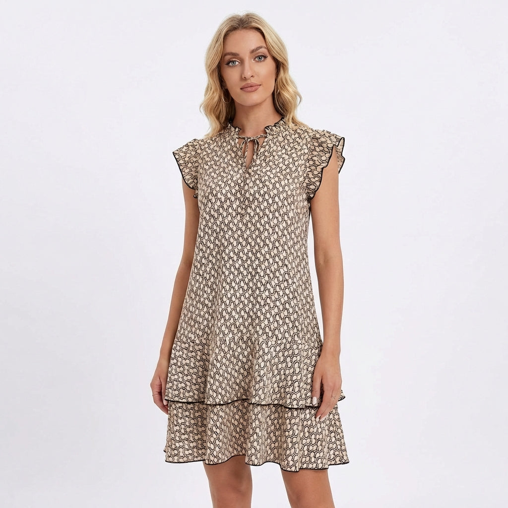 Vestido Corto Mujer de Volantes y Manga Mariposa