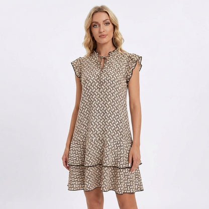 Vestido Corto Mujer de Volantes y Manga Mariposa