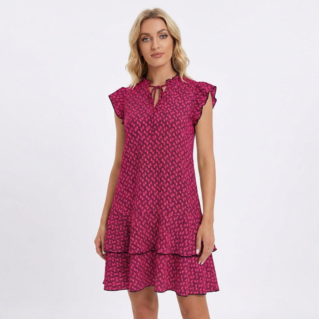 Vestido Corto Mujer de Volantes y Manga Mariposa