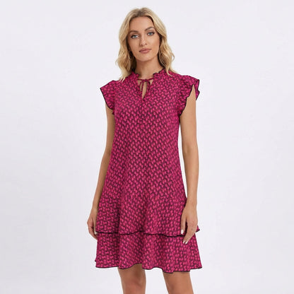 Vestido Corto Mujer de Volantes y Manga Mariposa
