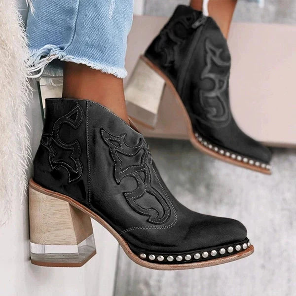 Botas Mujer Piel Bordados Artesanales Tacón Bajo