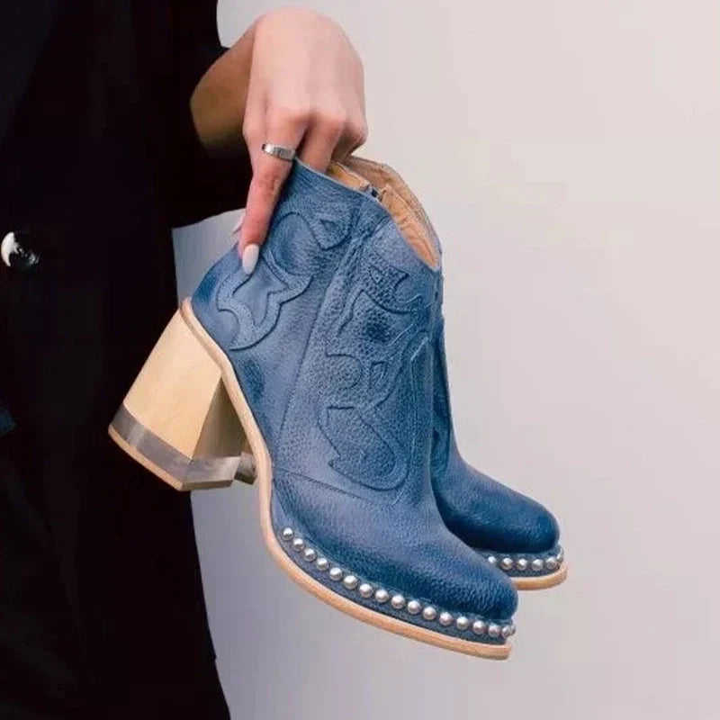 Botas Mujer Piel Bordados Artesanales Tacón Bajo