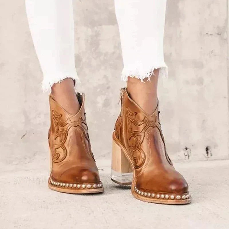 Botas Mujer Piel Bordados Artesanales Tacón Bajo