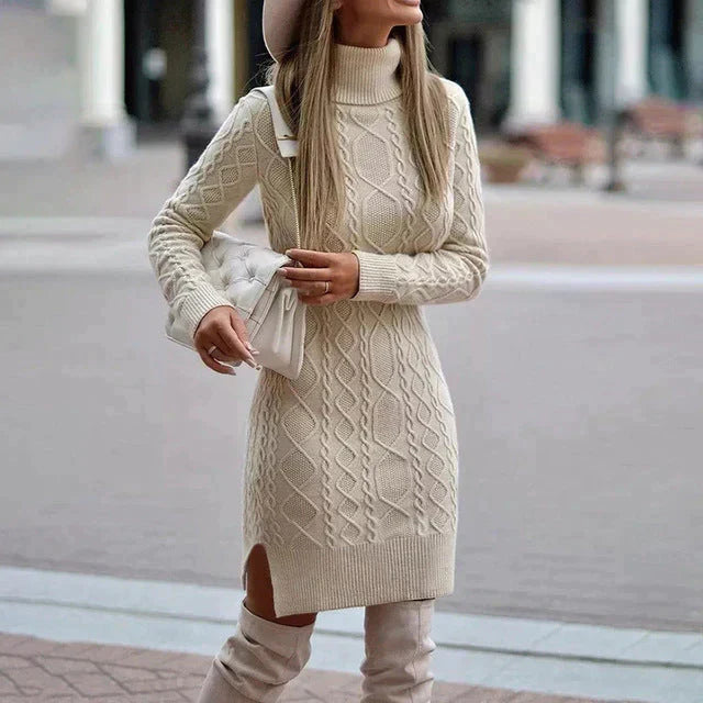 Vestido Mujer de Punto Cuello Alto Diseño Trenzado