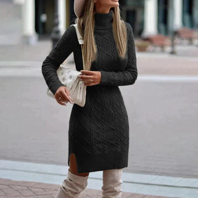 Vestido Mujer de Punto Cuello Alto Diseño Trenzado