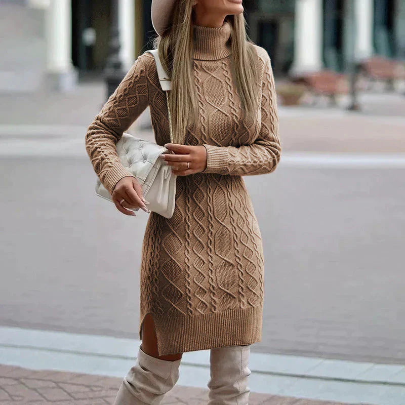 Vestido Mujer de Punto Cuello Alto Diseño Trenzado - Mavetta