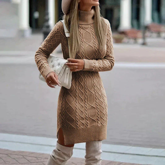Vestido Mujer de Punto Cuello Alto Diseño Trenzado - Mavetta