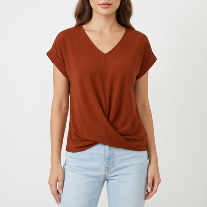 Camiseta Mujer Algodón Cuello en V Detalle Torcido