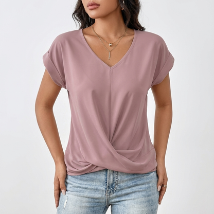 Camiseta Mujer Algodón Cuello en V Detalle Torcido