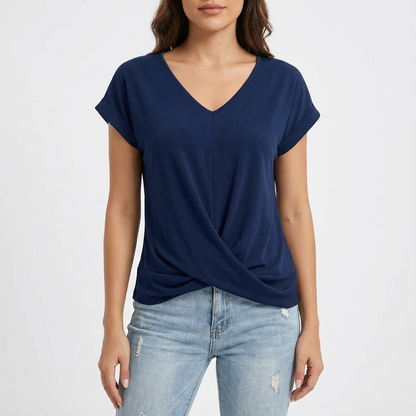 Camiseta Mujer Algodón Cuello en V Detalle Torcido