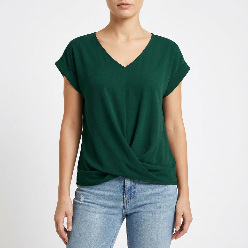 Camiseta Mujer Algodón Cuello en V Detalle Torcido