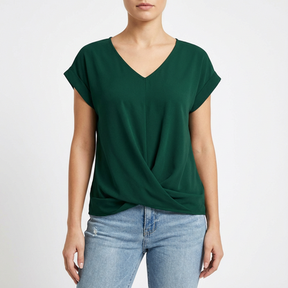 Camiseta Mujer Algodón Cuello en V Detalle Torcido