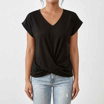 Camiseta Mujer Algodón Cuello en V Detalle Torcido - Mavetta