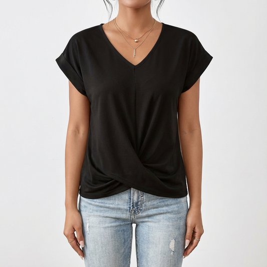 Camiseta Mujer Algodón Cuello en V Detalle Torcido - Mavetta