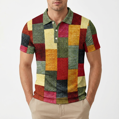 Polo Hombre de Algodón Manga Corta Diseño Patchwork