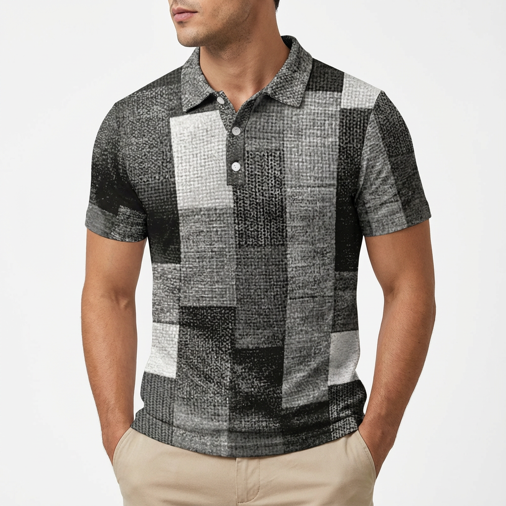 Polo Hombre de Algodón Manga Corta Diseño Patchwork