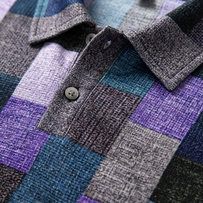 Polo Hombre de Algodón Manga Corta Diseño Patchwork