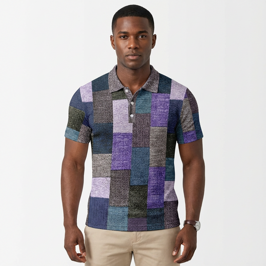 Polo Hombre de Algodón Manga Corta Diseño Patchwork - Mavetta