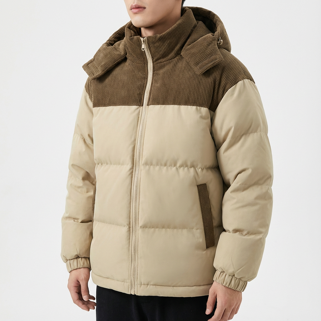 Chaqueta Acolchada Hombre con Capucha y Cierre Frontal