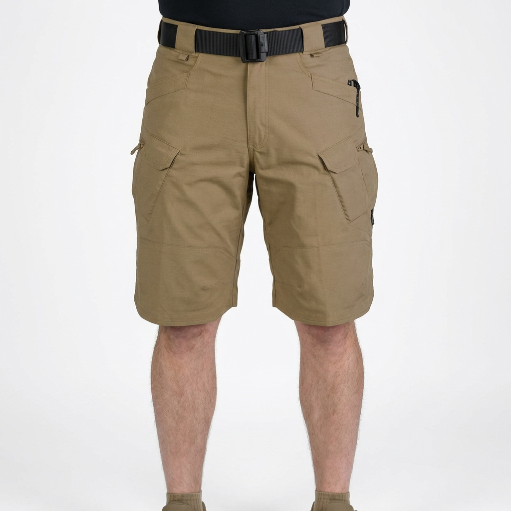 Bermudas Cargo Hombre Algodón Múltiples Bolsillos Cintura Elástica