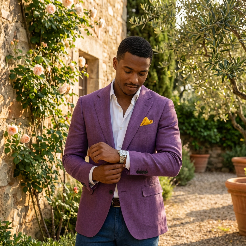 Blazer Hombre con Solapa Clásica y Bolsillo con Pañuelo Smart Casual