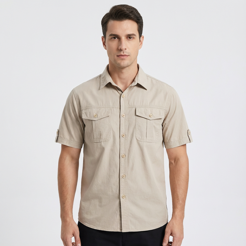 Camisa Hombre Algodón Bolsillos Frontales Manga Corta Casual - Mavetta