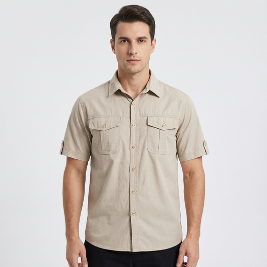 Camisa Hombre Algodón Bolsillos Frontales Manga Corta Casual - Mavetta