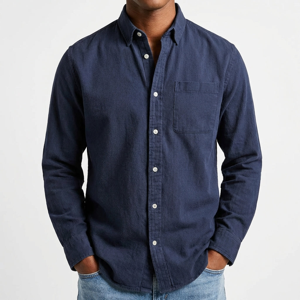 Camisa Hombre Algodón Cuello Button-Down Bolsillo Casual