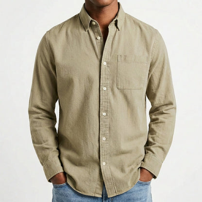 Camisa Hombre Algodón Poliéster Cuello Button-Down Manga Larga