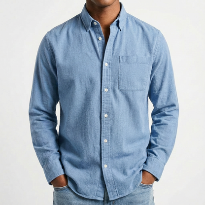 Camisa Hombre Algodón Cuello Button-Down Bolsillo Casual