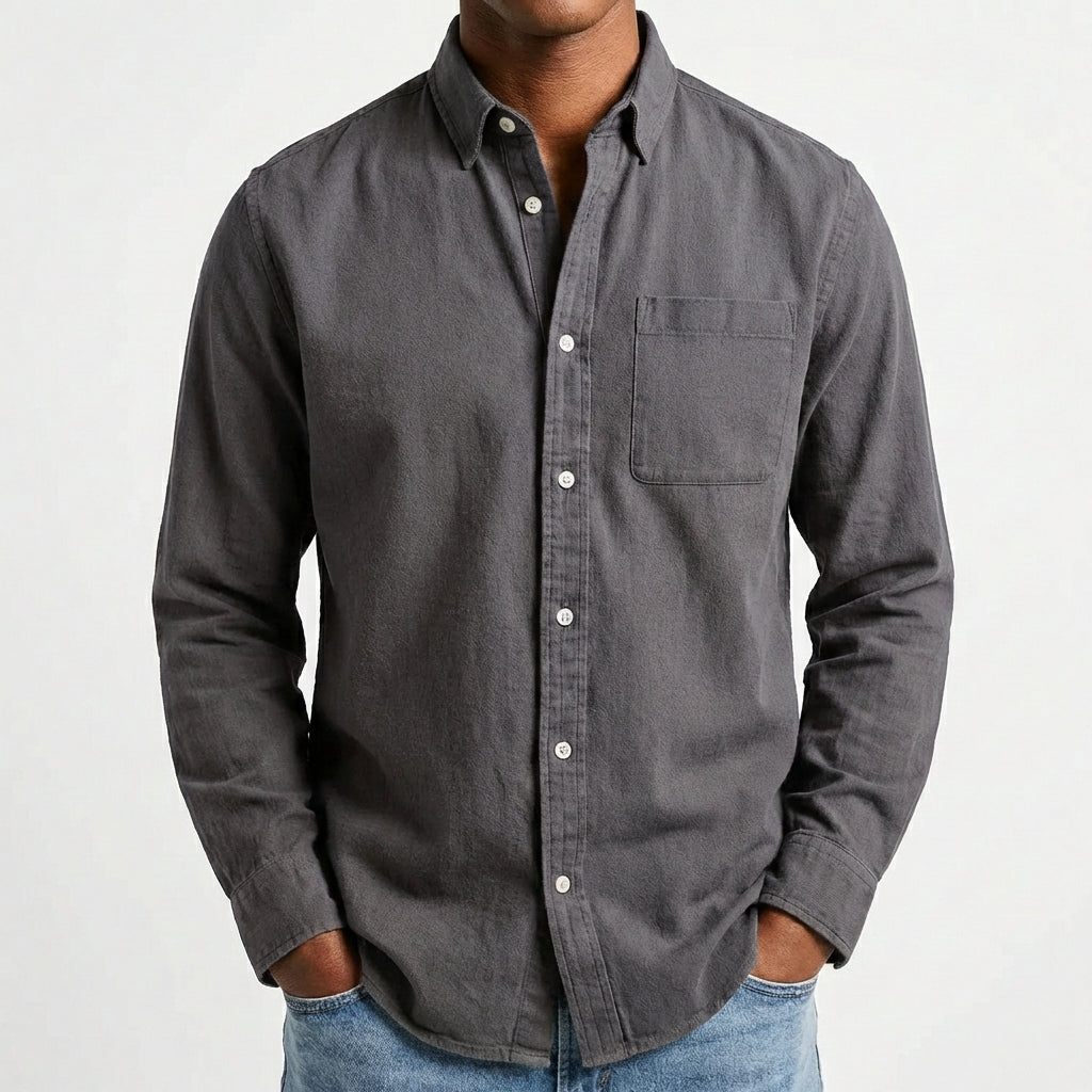 Camisa Hombre Algodón Poliéster Cuello Button-Down Manga Larga