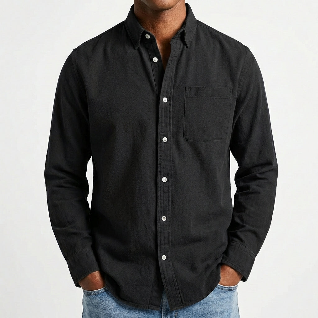 Camisa Hombre Algodón Cuello Button-Down Bolsillo Casual