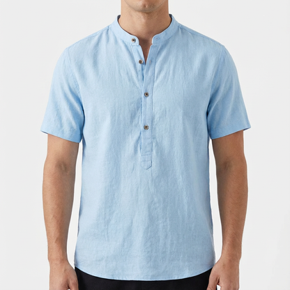 Camisa Hombre Cuello Mao Manga Corta Casual