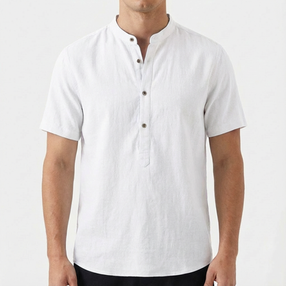 Camisa Hombre Cuello Mao Manga Corta Casual