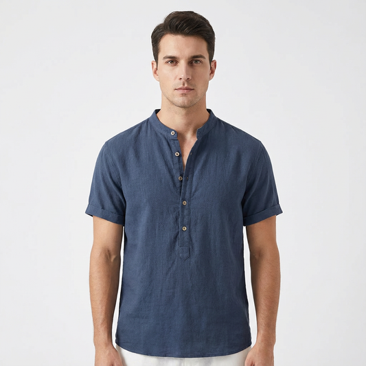 Camisa Hombre Cuello Mao Manga Corta Casual - Mavetta