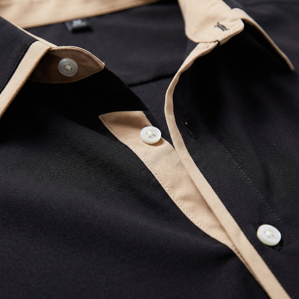 Camisa Hombre Algodón Cuello Clásico Detalles en Contraste