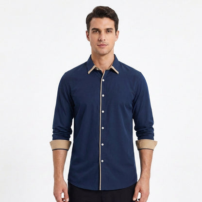 Camisa Hombre Algodón Cuello Clásico Detalles en Contraste