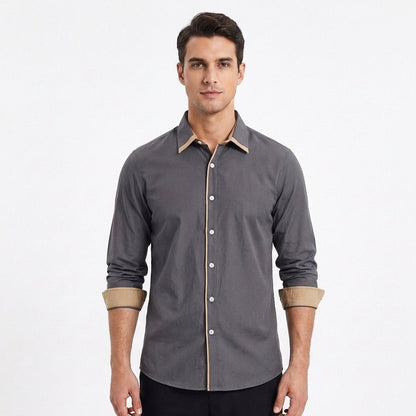 Camisa Hombre Algodón Cuello Clásico Detalles en Contraste