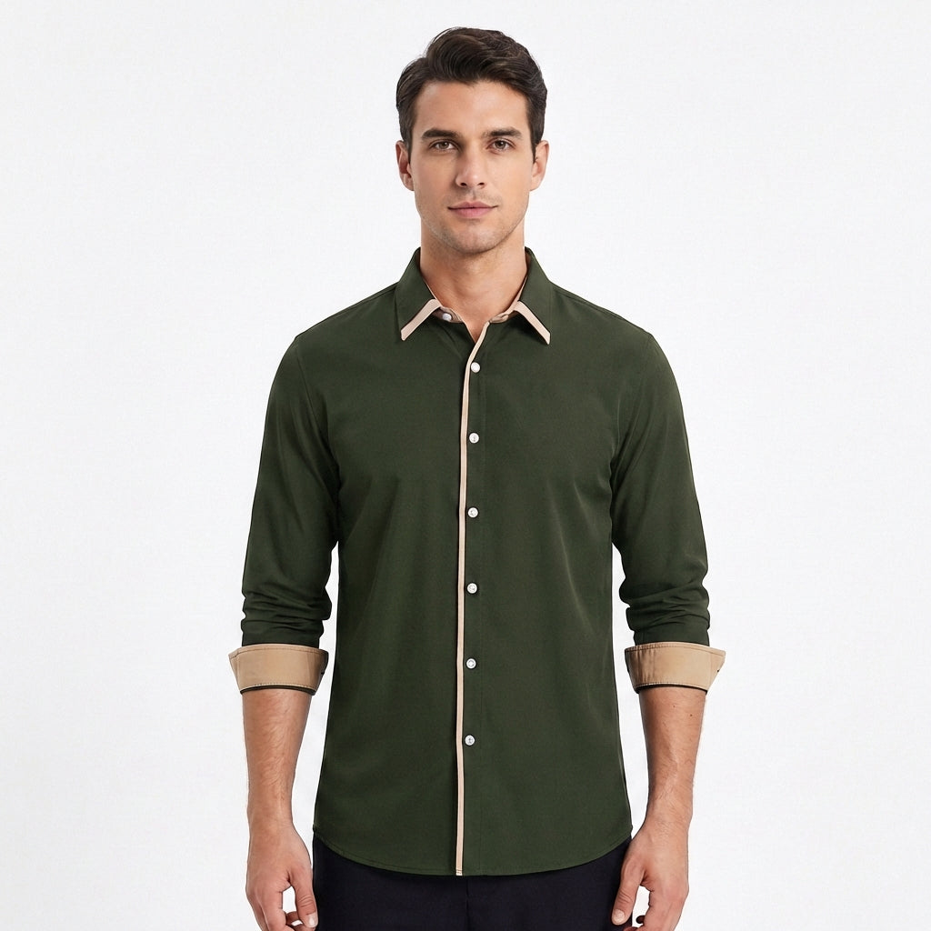 Camisa Hombre Algodón Cuello Clásico Detalles en Contraste