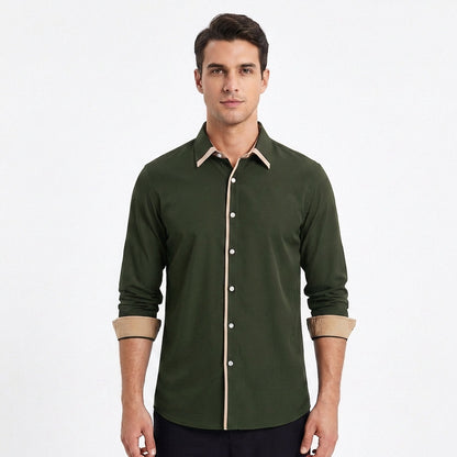 Camisa Hombre Algodón Cuello Clásico Detalles en Contraste