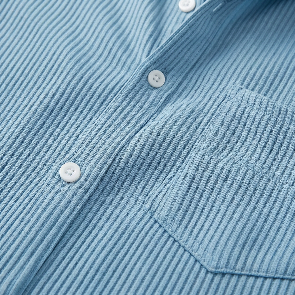 Camisa Hombre Manga Corta Textura Acanalada Bolsillo Pecho Casual