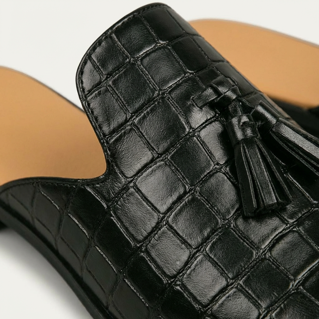 Mocasines Mule Hombre con Borlas y Textura Grabada Elegante